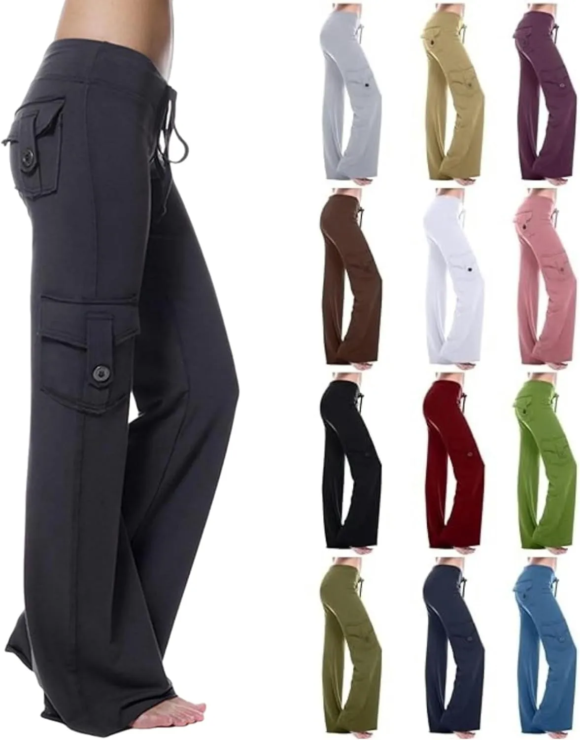 Wide Leg Yoga Pants for Women,Plus Size Cargo Trouser Pants High Waist Flare Leggings Bootcut Yoga Pants with Pockets