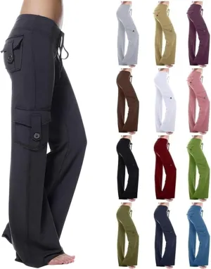 Wide Leg Yoga Pants for Women,Plus Size Cargo Trouser Pants High Waist Flare Leggings Bootcut Yoga Pants with Pockets