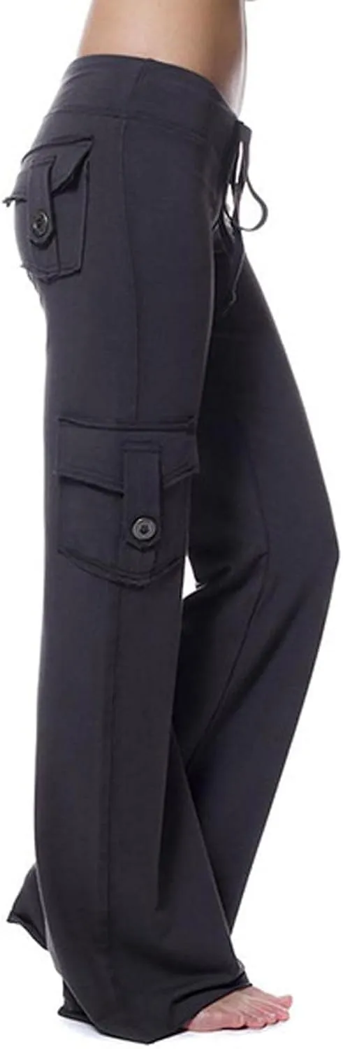 Wide Leg Yoga Pants for Women,Plus Size Cargo Trouser Pants High Waist Flare Leggings Bootcut Yoga Pants with Pockets