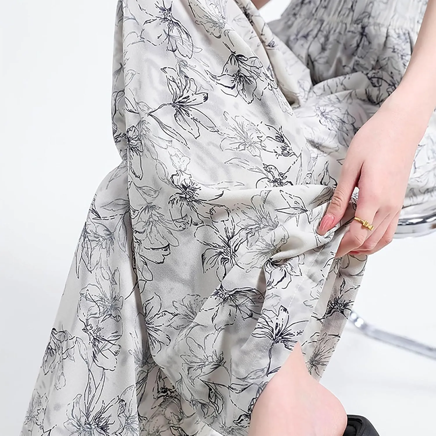Women Chinese Style Wide Leg Pants Chinese Frog Button Drawstring High Waist Trouser Vintage Print Casual Flowy Pant