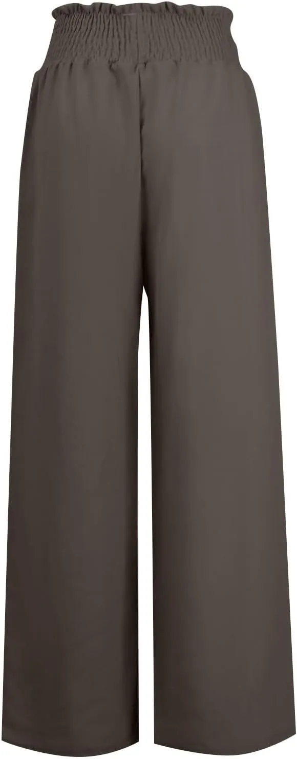 Women Cotton Linen Summer Casual Loose Palazzo Lounge Pants Elastic Waisted Stretchy Slim Fit Pant Trousers