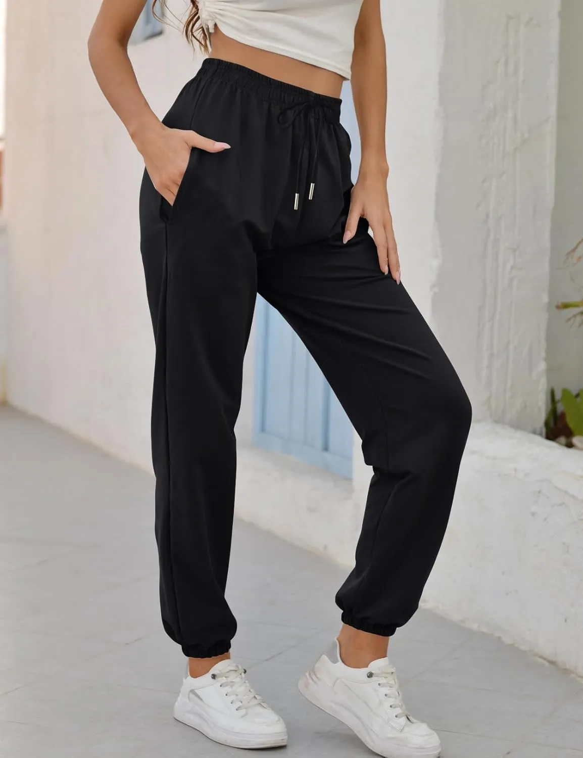 Women Drawstring Sweatpants High Waisted Cinch Bottom Athletic Jogger Workout Active Pants Pockets