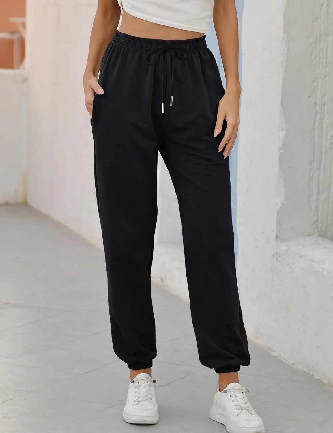 Women Drawstring Sweatpants High Waisted Cinch Bottom Athletic Jogger Workout Active Pants Pockets