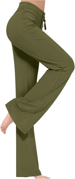 Women Flare Lounge Pants High Waist Soft Full Length Yoga Pants Solid Comfy Modal Cotton Trousers Workout Leggings