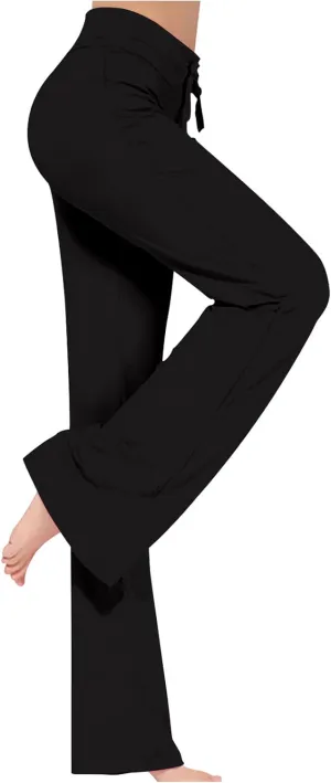 Women Flare Lounge Pants High Waist Soft Full Length Yoga Pants Solid Comfy Modal Cotton Trousers Workout Leggings