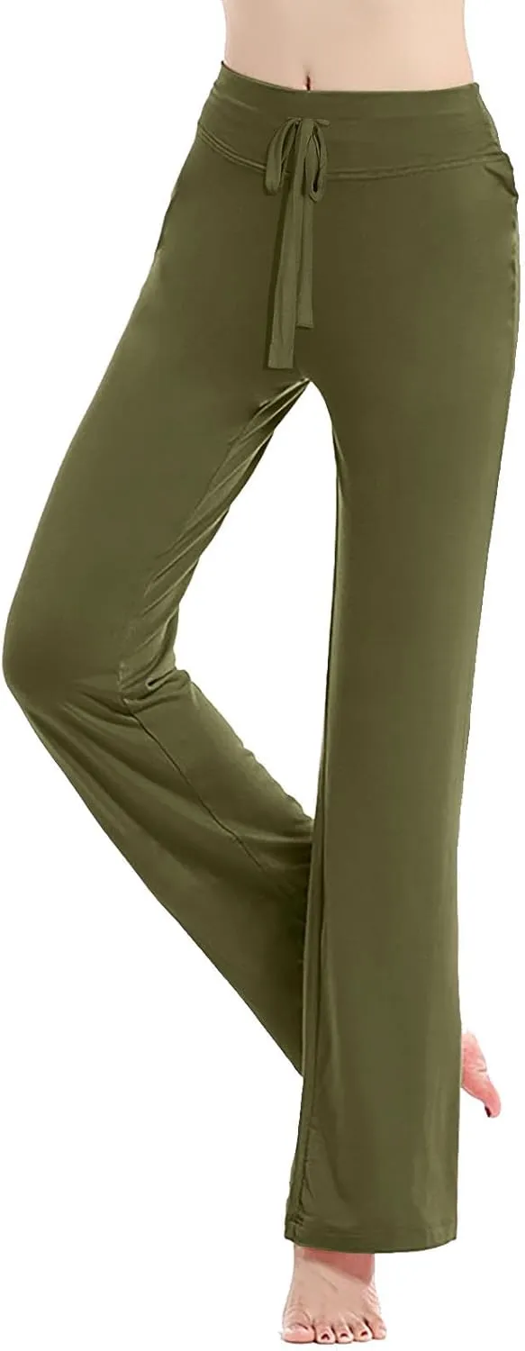 Women Flare Lounge Pants High Waist Soft Full Length Yoga Pants Solid Comfy Modal Cotton Trousers Workout Leggings