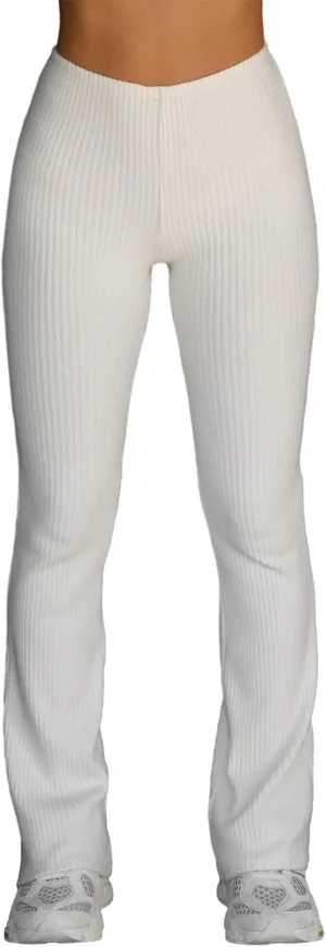 Women Knit Ribbed High Waist Flared Pants Casual Solid Color Bell Bottoms Elastic Stretchy Yoga Trousers