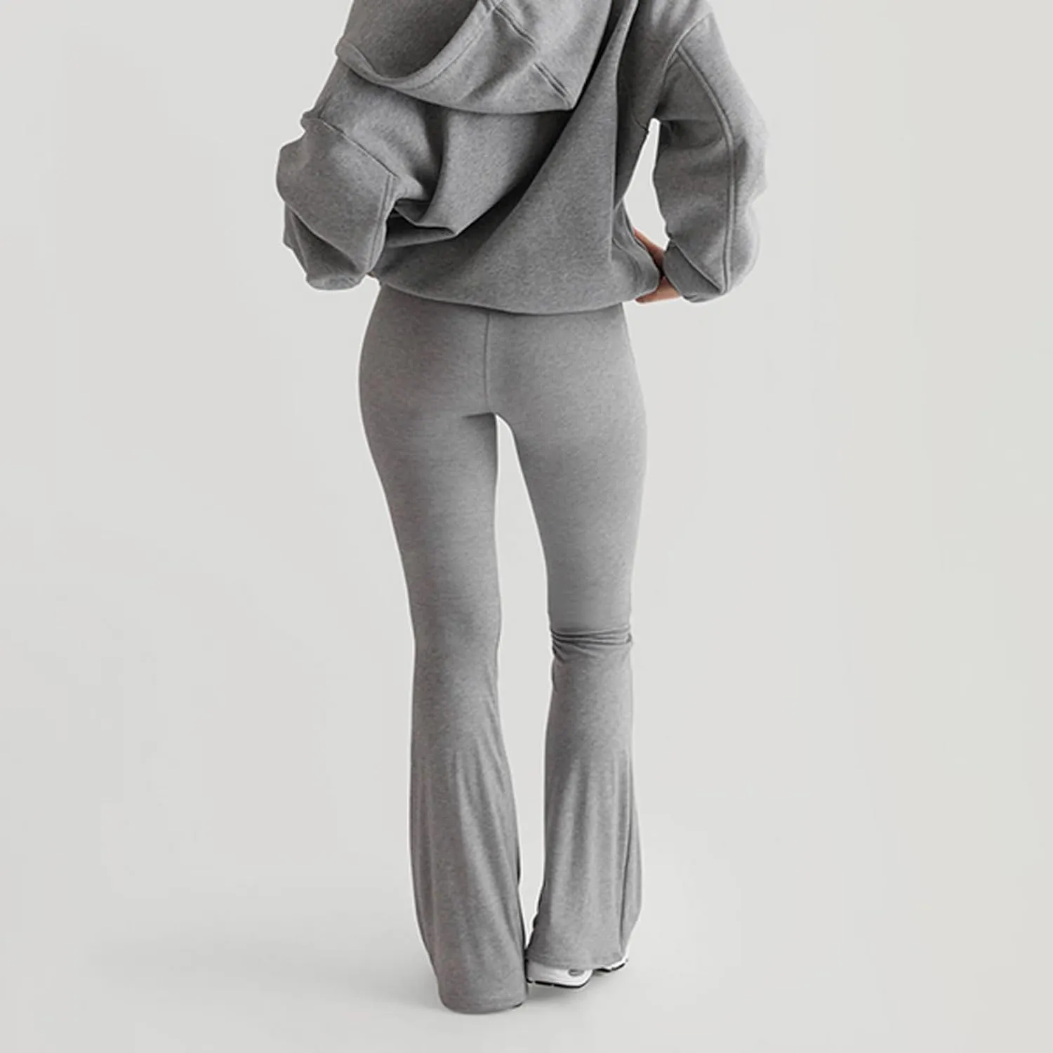 Women Knit Ribbed High Waist Flared Pants Casual Solid Color Bell Bottoms Elastic Stretchy Yoga Trousers