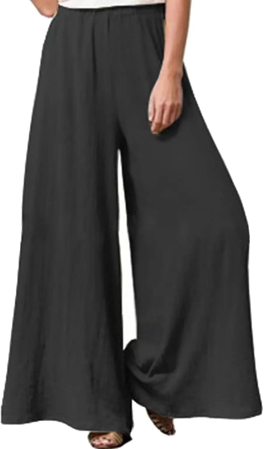 Women Linen Blend Summer Baggy Palazzo Lounge Pants High Waist Ankle Length Slim Fit Palazzo Lounge Pants Travel