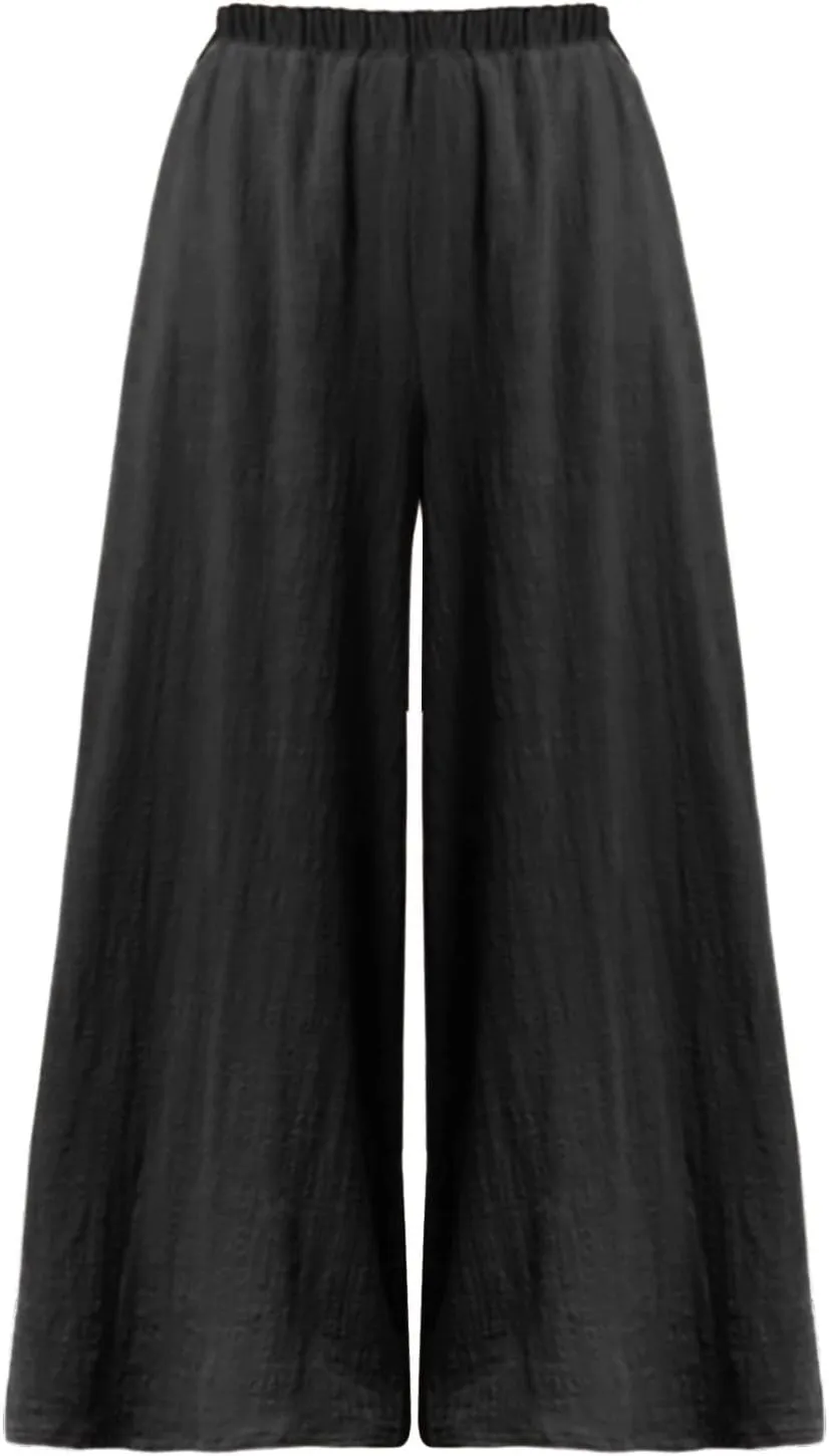 Women Linen Blend Summer Baggy Palazzo Lounge Pants High Waist Ankle Length Slim Fit Palazzo Lounge Pants Travel
