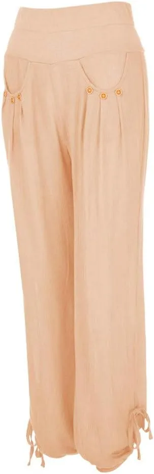 Women Linen Blend Summer Comfy Palazzo Lounge Pants Elastic Waist Lounge Pants Loose Fit Palazzo Pants Beach