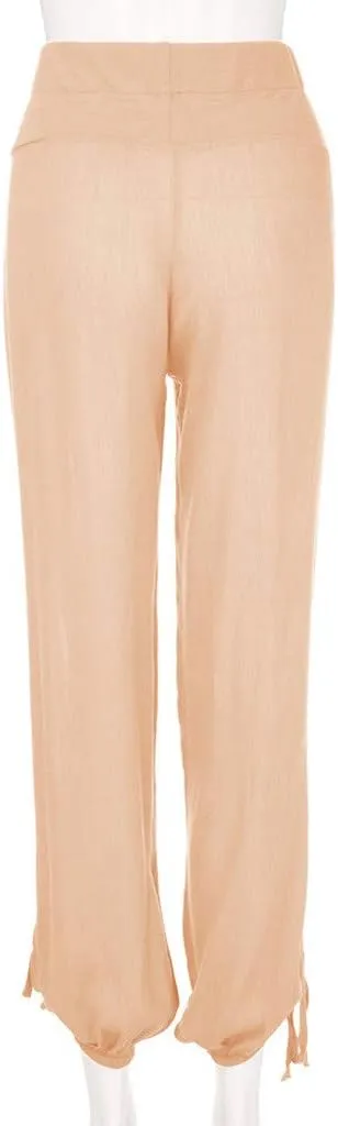 Women Linen Blend Summer Comfy Palazzo Lounge Pants Elastic Waist Lounge Pants Loose Fit Palazzo Pants Beach