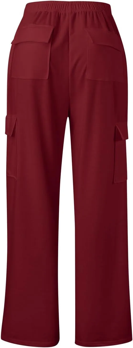 Women Linen Blend Summer Flowy Palazzo Lounge Pants High Waist Bootcut Slim Fit Pants Work Business
