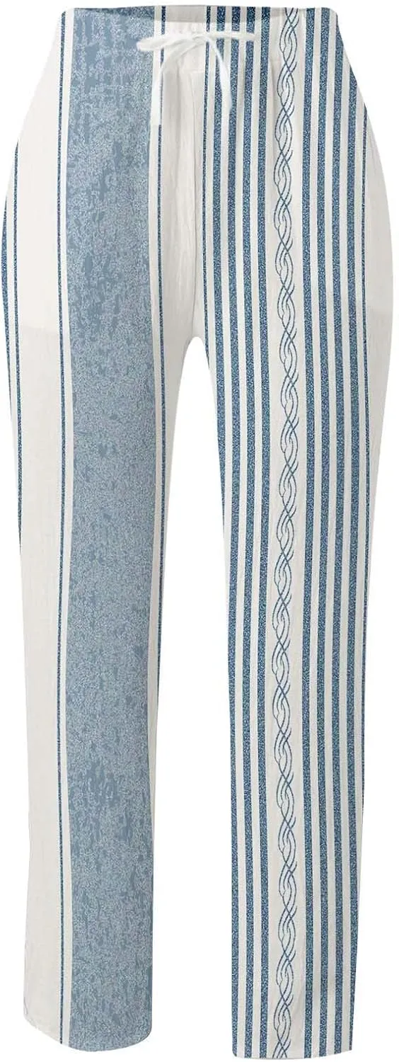 Women Linen Blend Summer Lightweigt Pant Trousers Elastic Waist Wide Leg Plus Size Pants Business Work