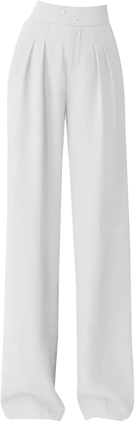 Women Linen Blend Summer Printed Pant Trousers Elastic Waist Lounge Pants Slim-Fit Palazzo Lounge Pants Beach