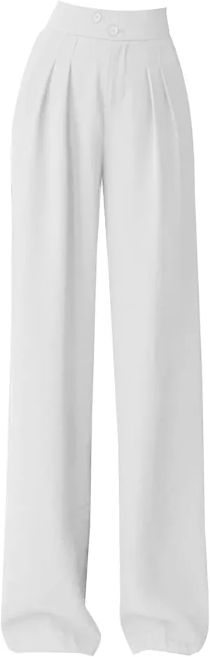 Women Linen Blend Summer Printed Pant Trousers Elastic Waist Lounge Pants Slim-Fit Palazzo Lounge Pants Beach