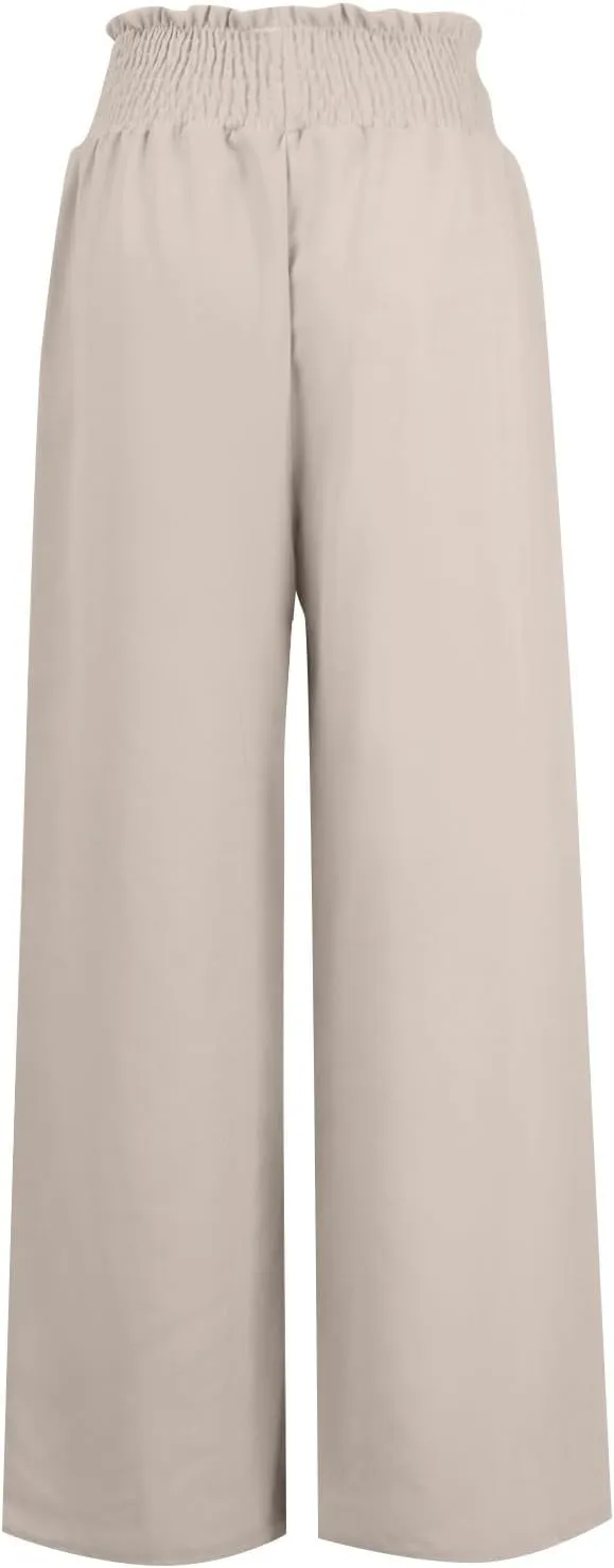 Women Linen Summer Tie Knot Palazzo Lounge Pants Elastic Waist Stretchy Slim-Fit Palazzo Lounge Pants Business Work