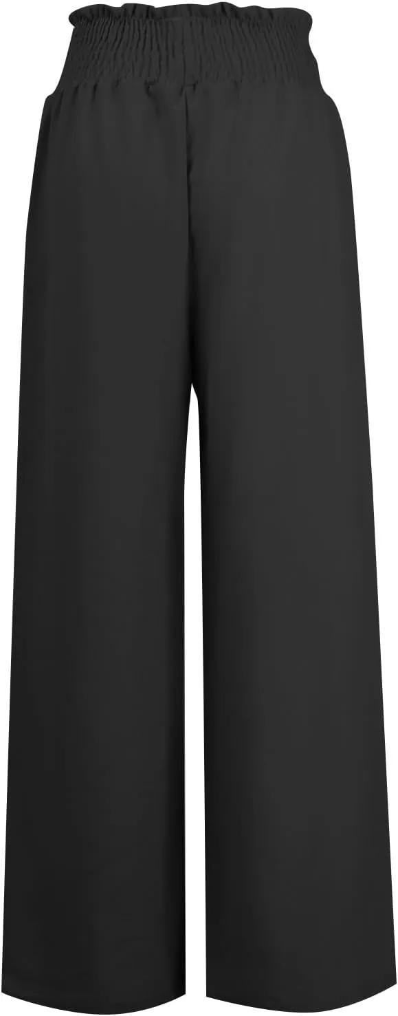 Women Linen Summer Tie Knot Palazzo Lounge Pants Elastic Waist Stretchy Slim-Fit Palazzo Lounge Pants Business Work