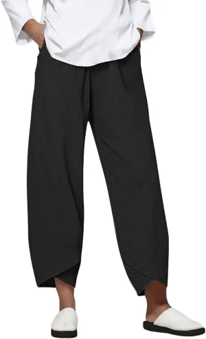 Women Loose Straight Casual Pants Cotton&Linen Pant with Irregular Legs Summer High Waist Trousers for Vacation Travel