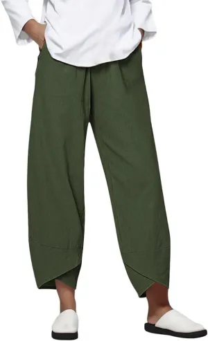 Women Loose Straight Casual Pants Cotton&Linen Pant with Irregular Legs Summer High Waist Trousers for Vacation Travel