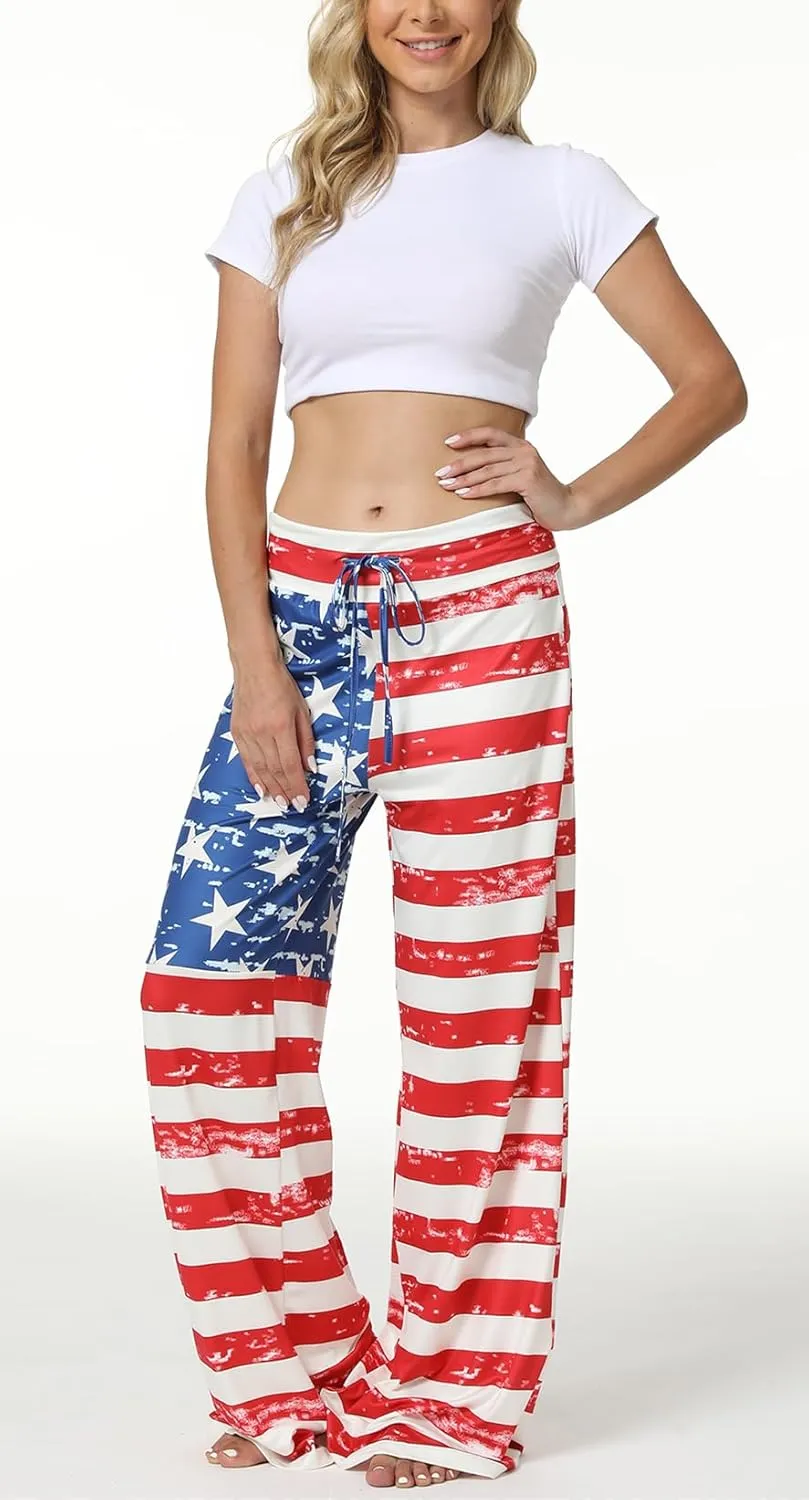 Women Pajama Pants Comfy Lounge Wide Leg Casual Stretch Palazzo Drawstring Pj Bottoms Pants S-3XL