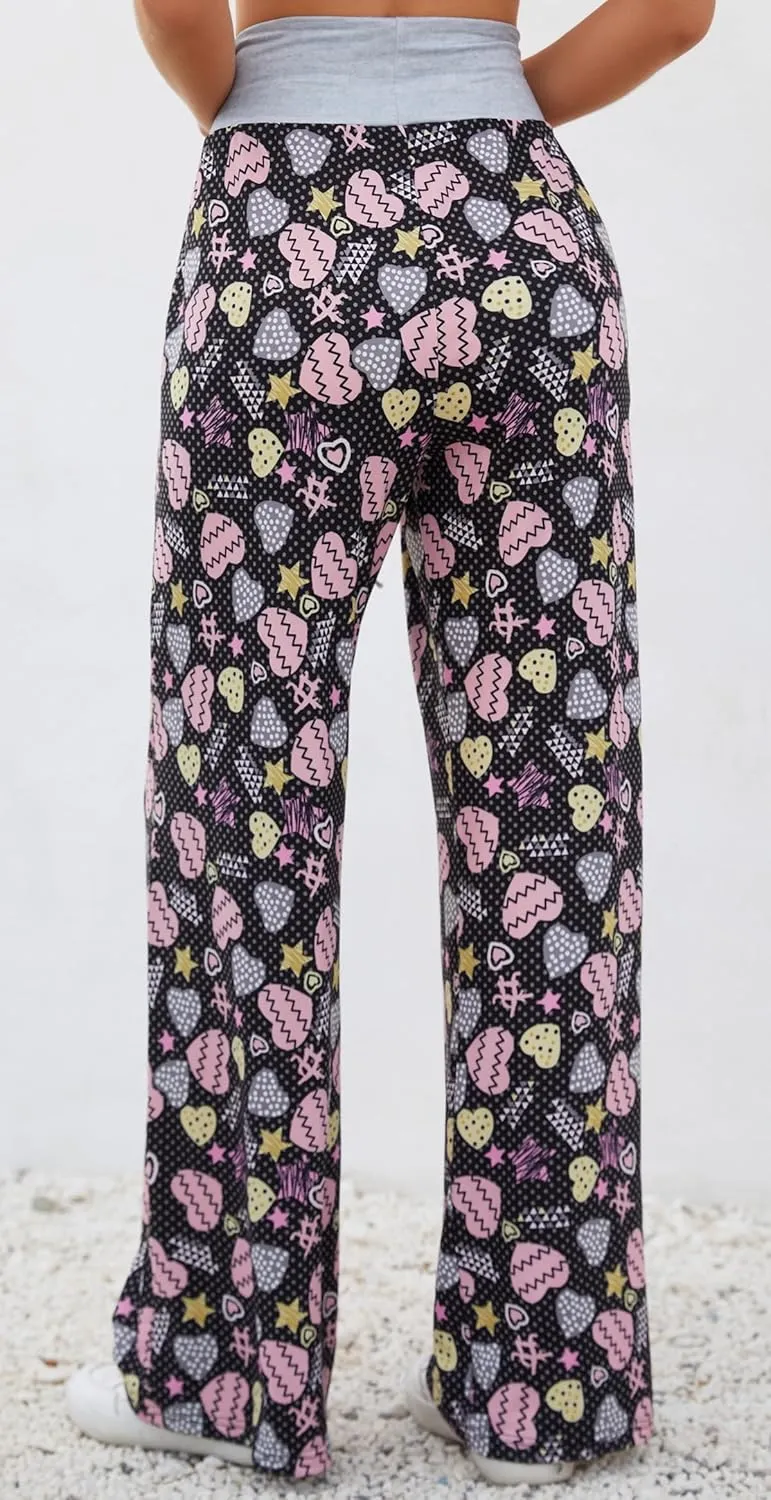 Women Pajama Pants Comfy Lounge Wide Leg Casual Stretch Palazzo Drawstring Pj Bottoms Pants S-3XL