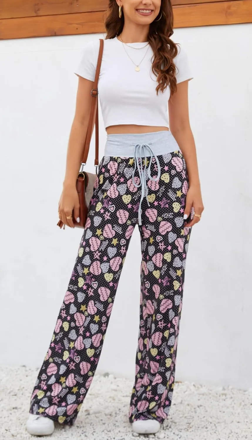 Women Pajama Pants Comfy Lounge Wide Leg Casual Stretch Palazzo Drawstring Pj Bottoms Pants S-3XL