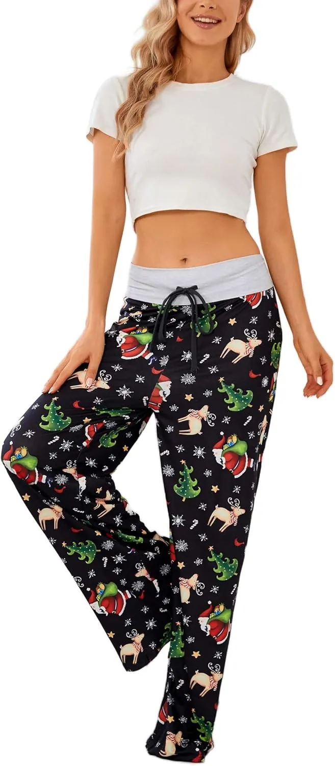 Women Pajama Pants Comfy Lounge Wide Leg Casual Stretch Palazzo Drawstring Pj Bottoms Pants S-3XL