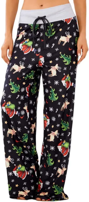Women Pajama Pants Comfy Lounge Wide Leg Casual Stretch Palazzo Drawstring Pj Bottoms Pants S-3XL