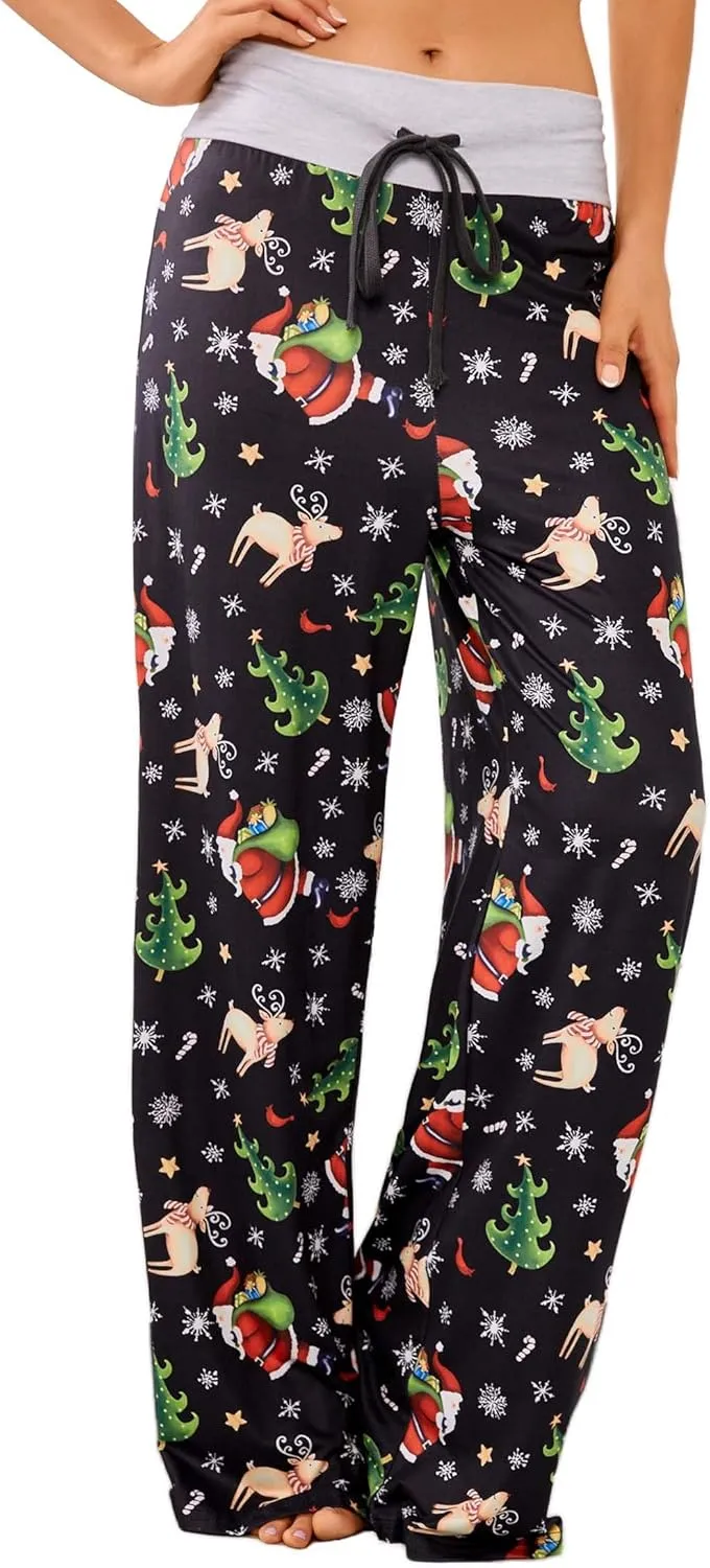 Women Pajama Pants Comfy Lounge Wide Leg Casual Stretch Palazzo Drawstring Pj Bottoms Pants S-3XL