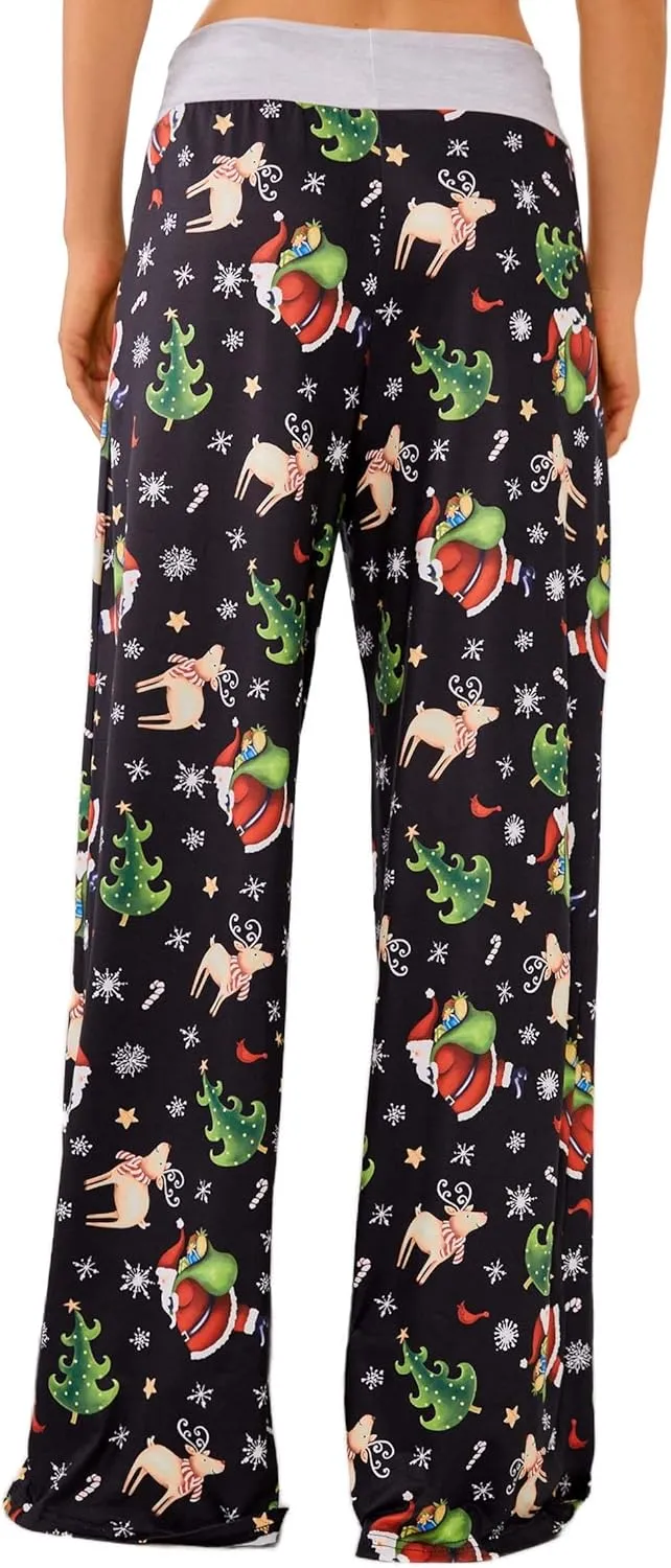 Women Pajama Pants Comfy Lounge Wide Leg Casual Stretch Palazzo Drawstring Pj Bottoms Pants S-3XL