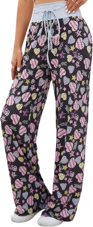 Women Pajama Pants Comfy Lounge Wide Leg Casual Stretch Palazzo Drawstring Pj Bottoms Pants S-3XL