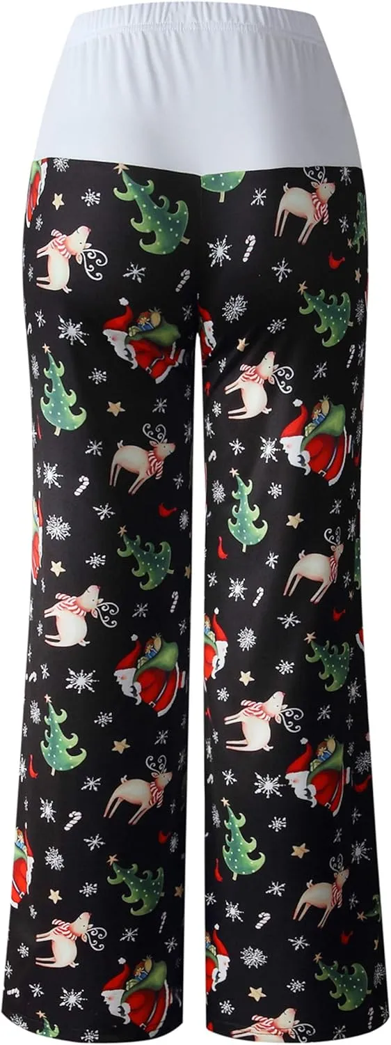 Women Pajama Pants Comfy Lounge Wide Leg Casual Stretch Palazzo Drawstring Pj Bottoms Pants S-3XL