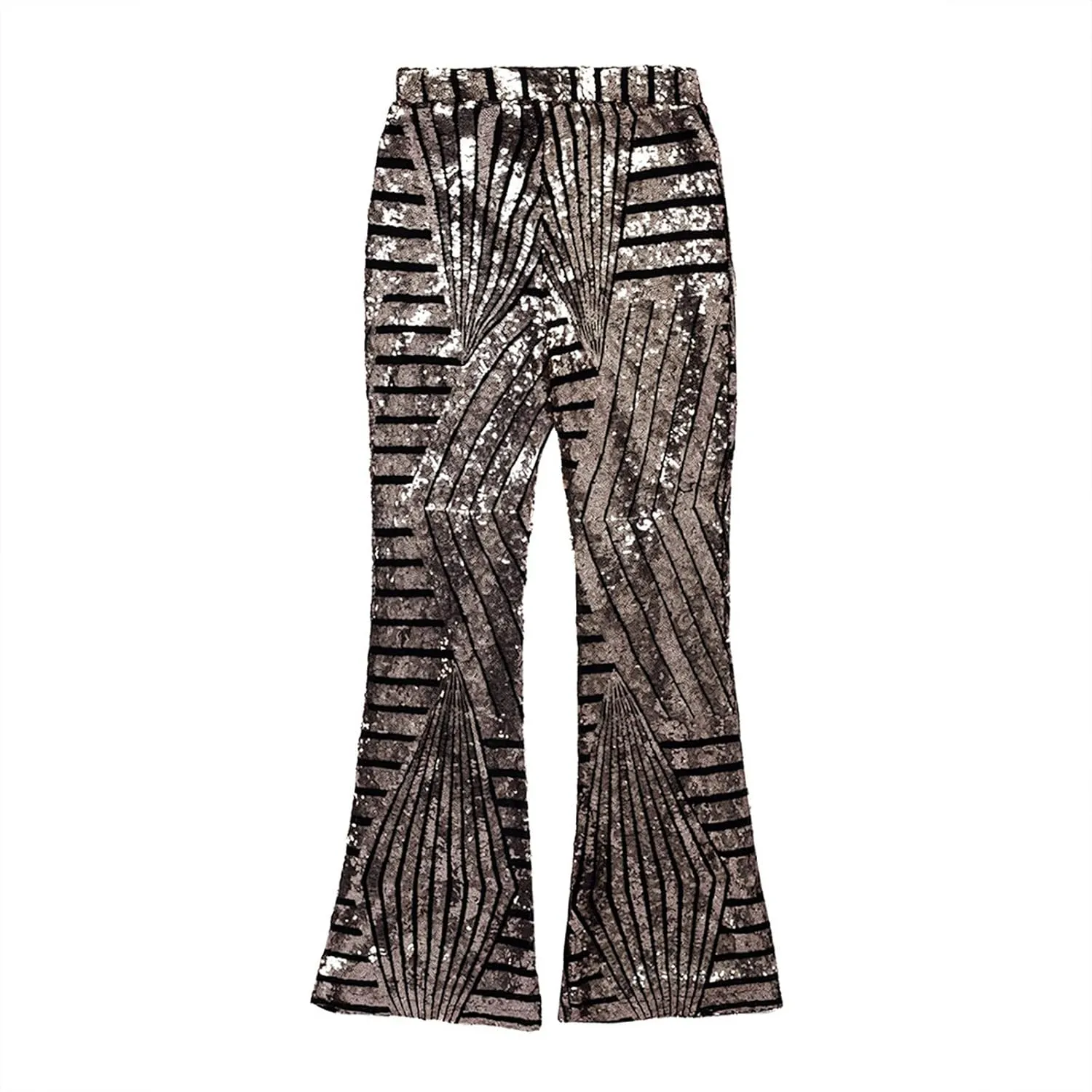 Women Sequin Bell Bottom Pants Glitter Sparkle High Waist Flared Wide Leg Shiny Trousers Night Out Clubwear