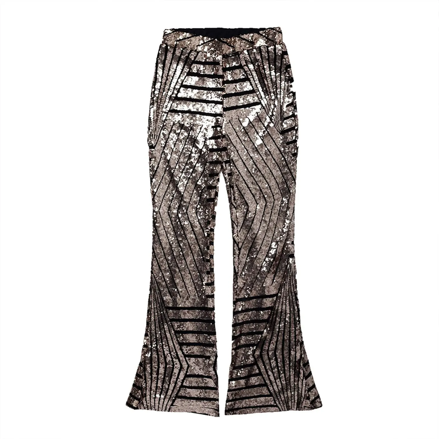 Women Sequin Bell Bottom Pants Glitter Sparkle High Waist Flared Wide Leg Shiny Trousers Night Out Clubwear