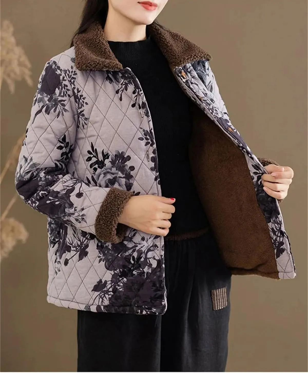 Women Winter Single-Breasted Fleece Warm Cotton-Padded Coat Loose And Comfortable Jacket
