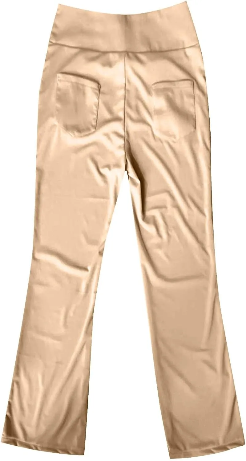 Women Yoga Pants High Waist Wide Leg Work Pants Comfy Stretch Lounge Trousers Solid Flare Sweatpants with Pockets