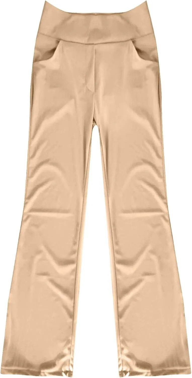 Women Yoga Pants High Waist Wide Leg Work Pants Comfy Stretch Lounge Trousers Solid Flare Sweatpants with Pockets