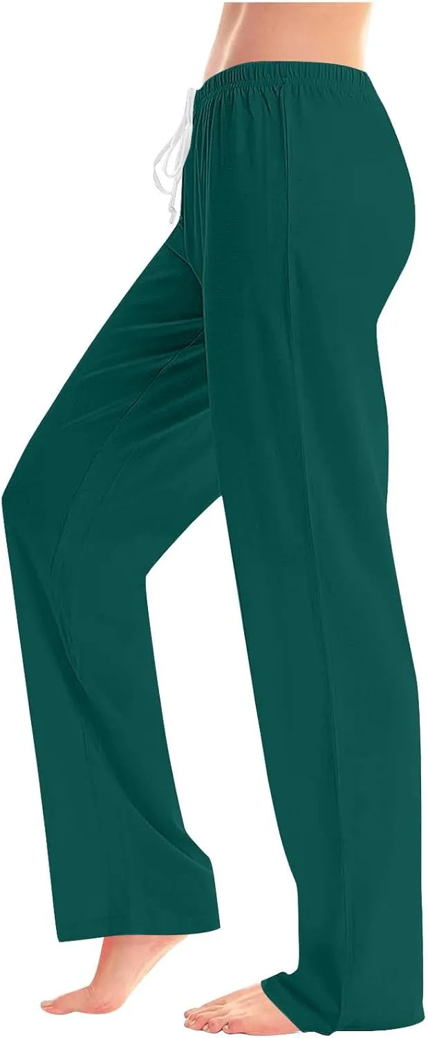 Womens Athletic Pants Straight Leg Lounge Trousers High Waisted Drawstring Soft Comfy Yoga Sweatpants with Pockets