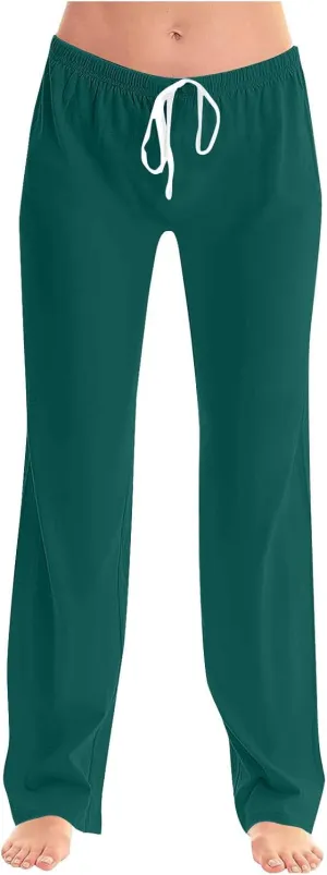 Womens Athletic Pants Straight Leg Lounge Trousers High Waisted Drawstring Soft Comfy Yoga Sweatpants with Pockets