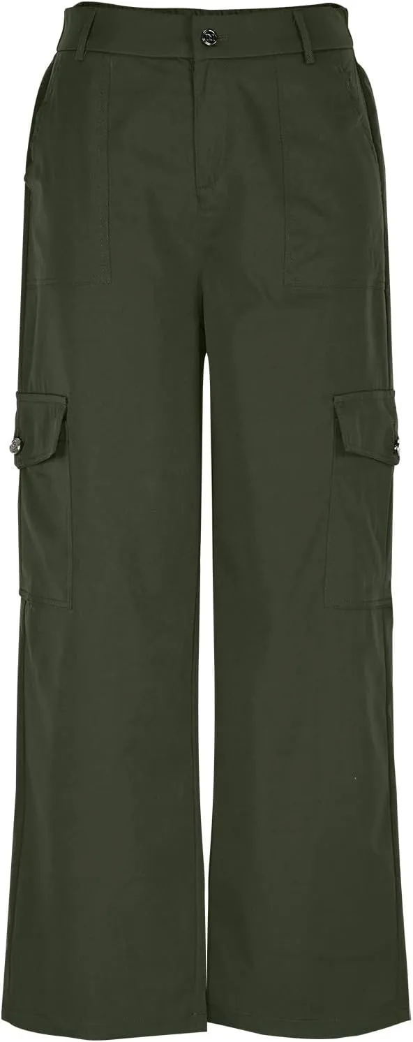 Womens Cargo Pants High Waist Baggy Cargo Jeans Flap Pocket Denim Pants Casual Straight Leg Trousers Y2K Streetwear