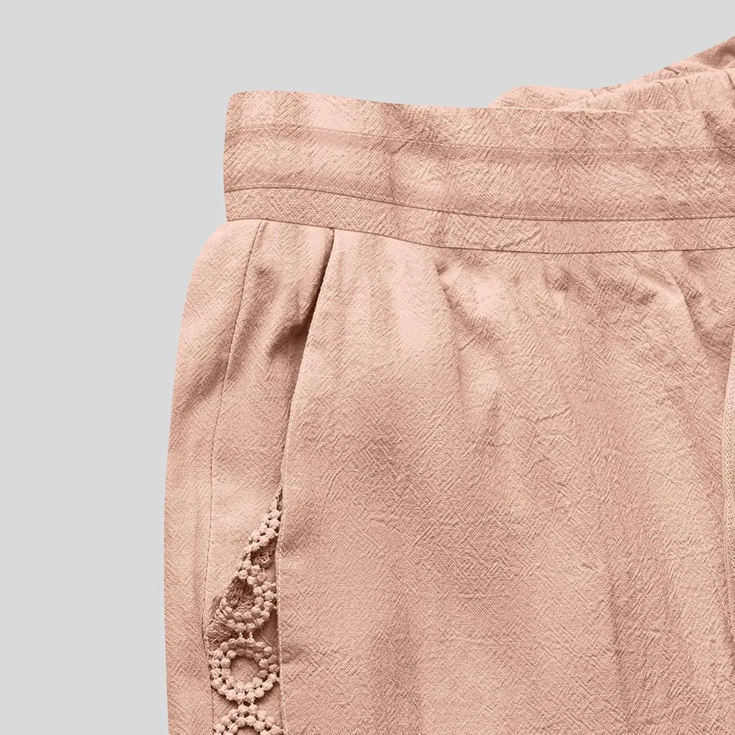 Womens Casual Cotton Linen Pants Trendy Drawstring Side Hollow Trousers Summer Vacation Lounge Travel Outfits 2025