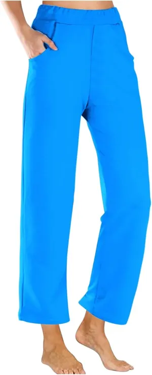 Womens Casual Cropped Pants 2024 Fashion Elastic Waist Wide Leg Crop Pants Summer Loose Beach Yoga Pants with Pockets