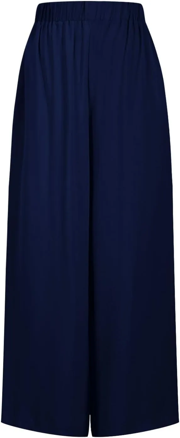 Womens Casual Wide Leg Pants Pleated High Elastic Waist Flowy Loose Beach Palazzo Pants Baggy Work Trousers Summer