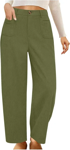 Women's Corduroy Pants High Waist Straight Leg Pant Casual Elastic Waist Sweatpants Stretchy Loose Wide Leg Trousers