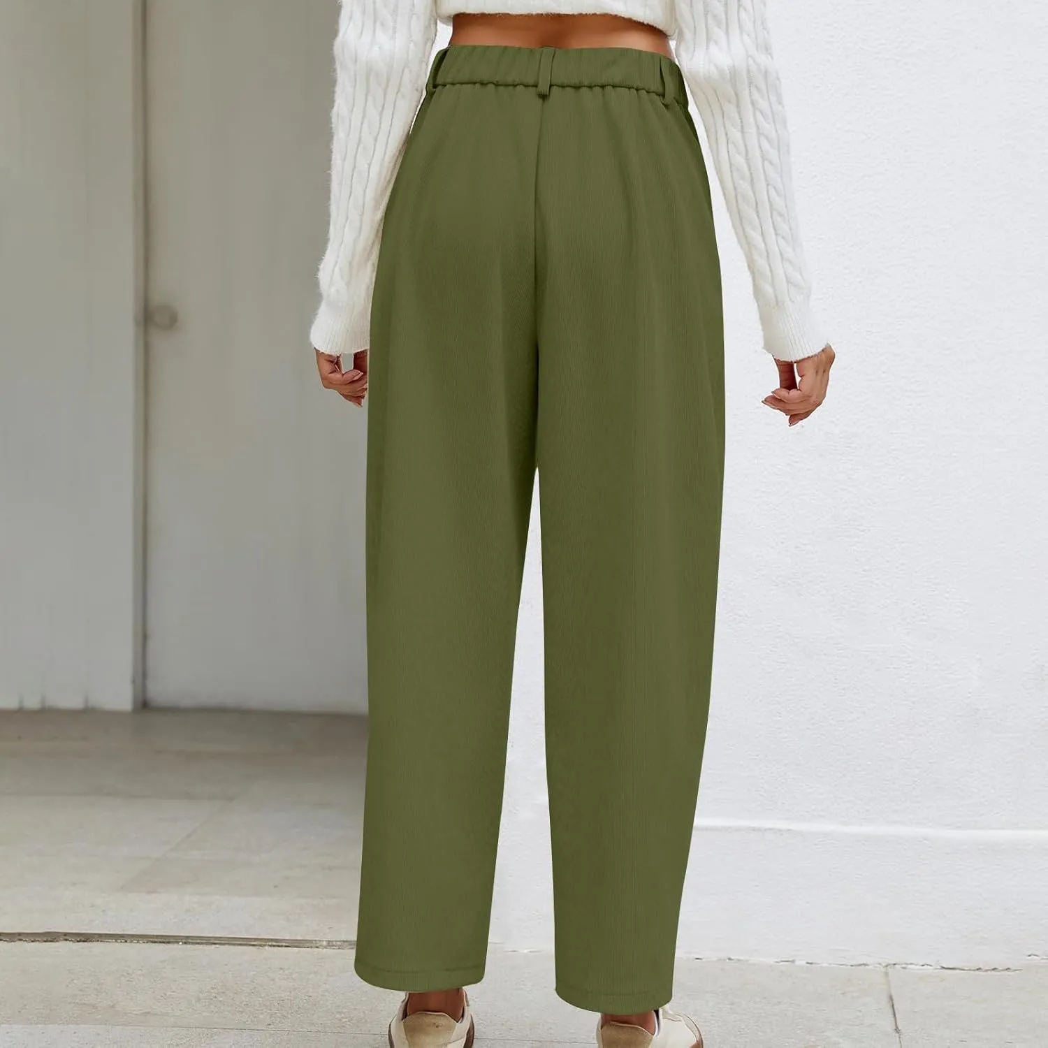 Women's Corduroy Pants High Waist Straight Leg Pant Casual Elastic Waist Sweatpants Stretchy Loose Wide Leg Trousers