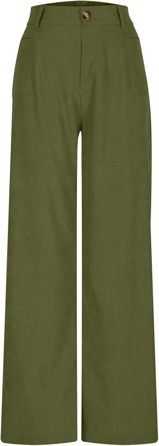 Women's Corduroy Pants High Waist Straight Leg Pant Casual Elastic Waist Sweatpants Stretchy Loose Wide Leg Trousers