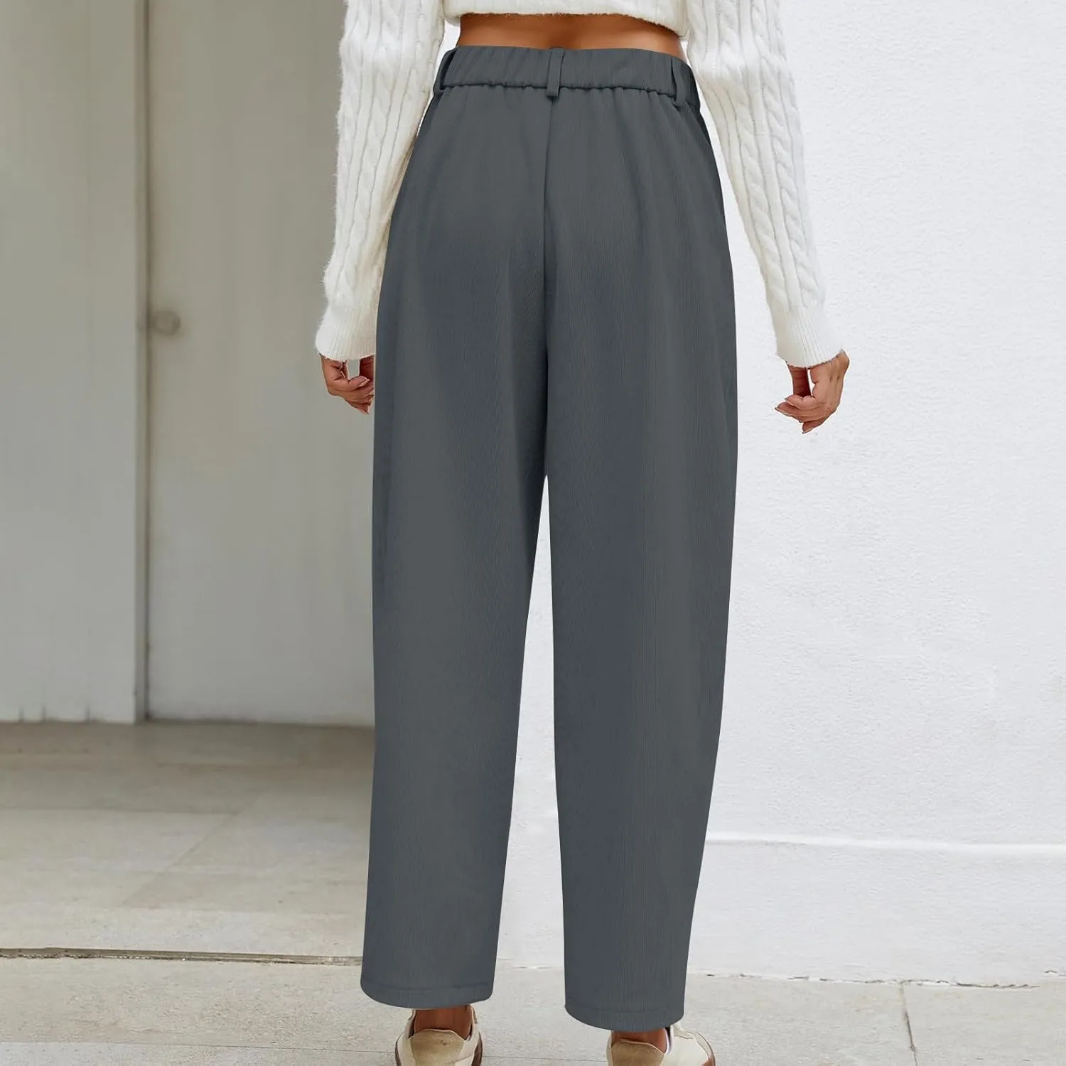 Women's Corduroy Pants High Waist Straight Leg Pant Casual Elastic Waist Sweatpants Stretchy Loose Wide Leg Trousers