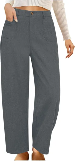 Women's Corduroy Pants High Waist Straight Leg Pant Casual Elastic Waist Sweatpants Stretchy Loose Wide Leg Trousers