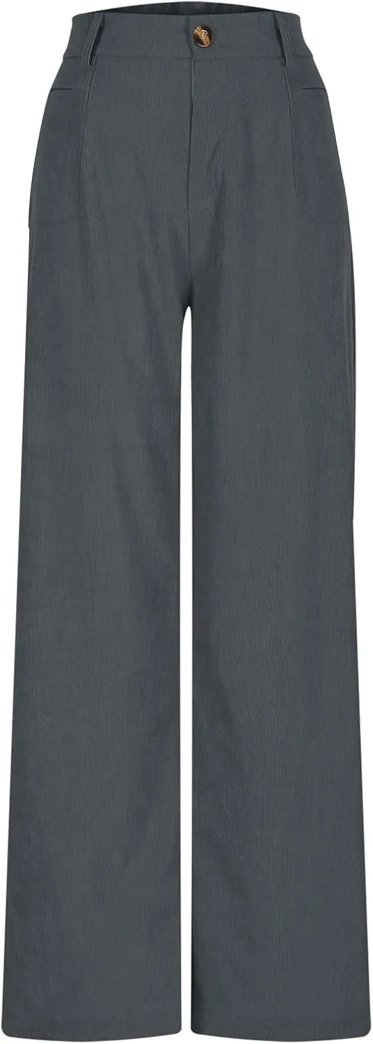 Women's Corduroy Pants High Waist Straight Leg Pant Casual Elastic Waist Sweatpants Stretchy Loose Wide Leg Trousers